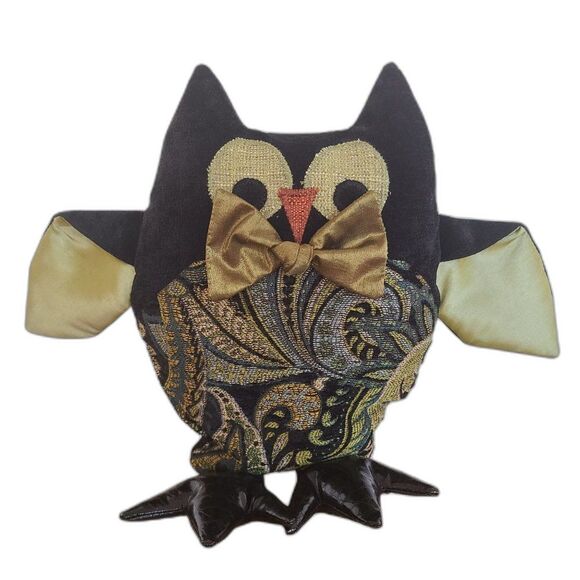 Woof & Poof Owl Decor Accent Pillow Fancy 2013 Collectible 14" Black Green - Picture 1 of 10